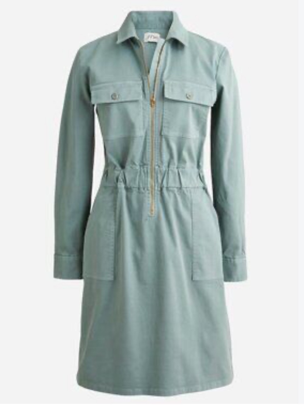 J. Crew Long-Sleeve Zip-Front Chino Dress in Faded Fatigue Sage Size 18